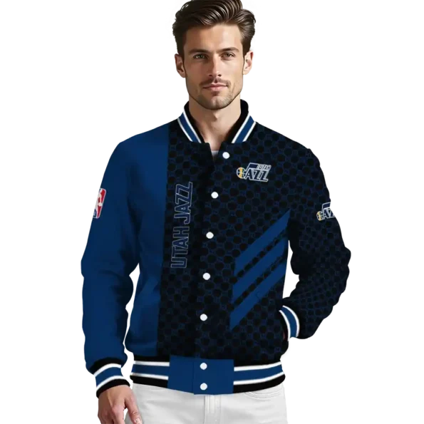 utah jazz triple side stripes navy black varsity jacket high quality.webp