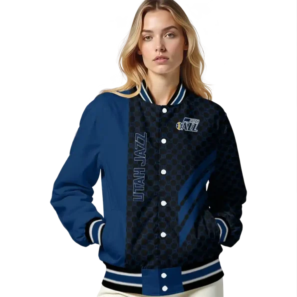 utah jazz triple side stripes navy black varsity jacket latest model.webp