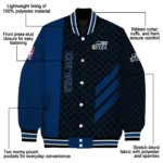 utah jazz triple side stripes navy black varsity jacket best selling.webp