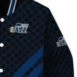 utah jazz triple side stripes navy black varsity jacket best selling.webp