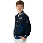 utah jazz triple side stripes navy black varsity jacket best selling.webp