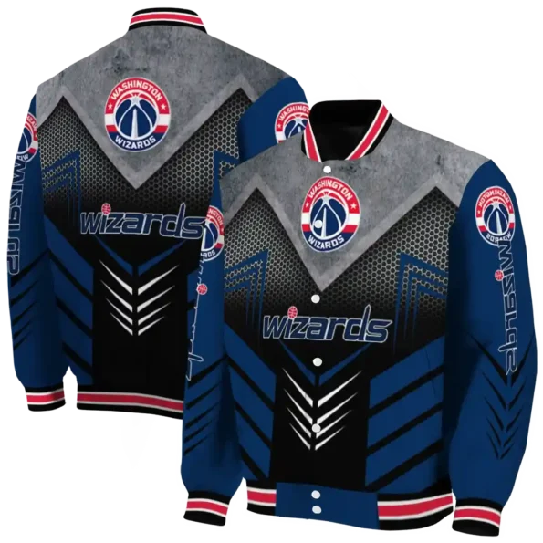 washington wizards arrow layer blue black varsity jacket fashion forward.webp