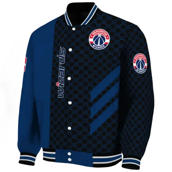washington wizards triple side stripes blue black varsity jacket best selling.webp