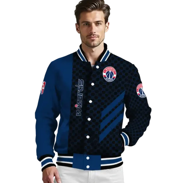 washington wizards triple side stripes blue black varsity jacket high quality.webp