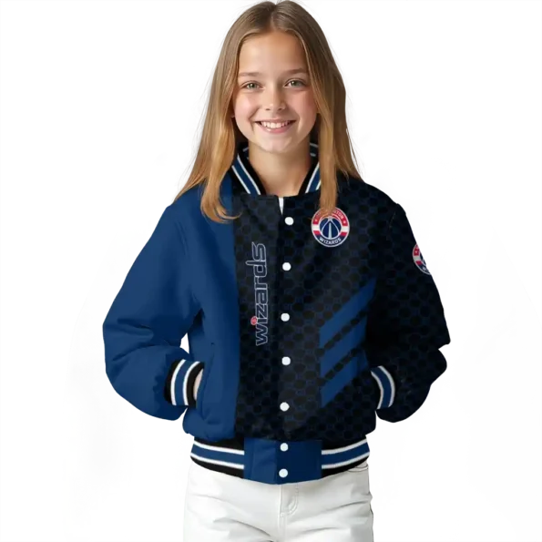washington wizards triple side stripes blue black varsity jacket top rated.webp